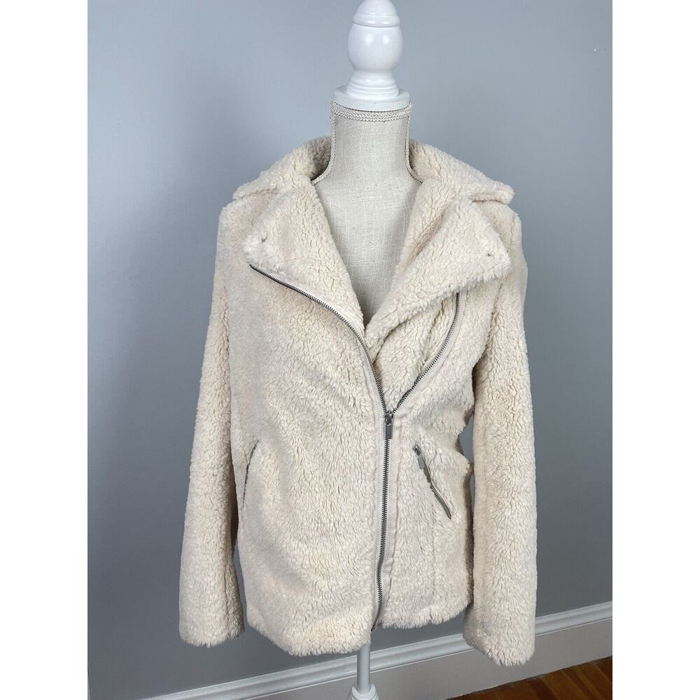 Bagatelle Sherpa Cream White Fleece Biker Jacket Small
